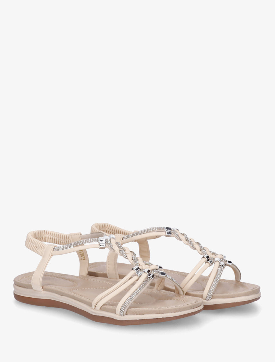 Nu-pieds à brides tressées et strassées - Beige - 4
