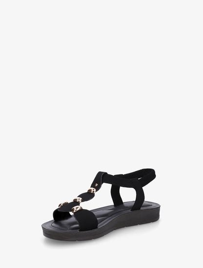 Nu-pieds en simili à tour de cheville élastiquée - Noir - 3