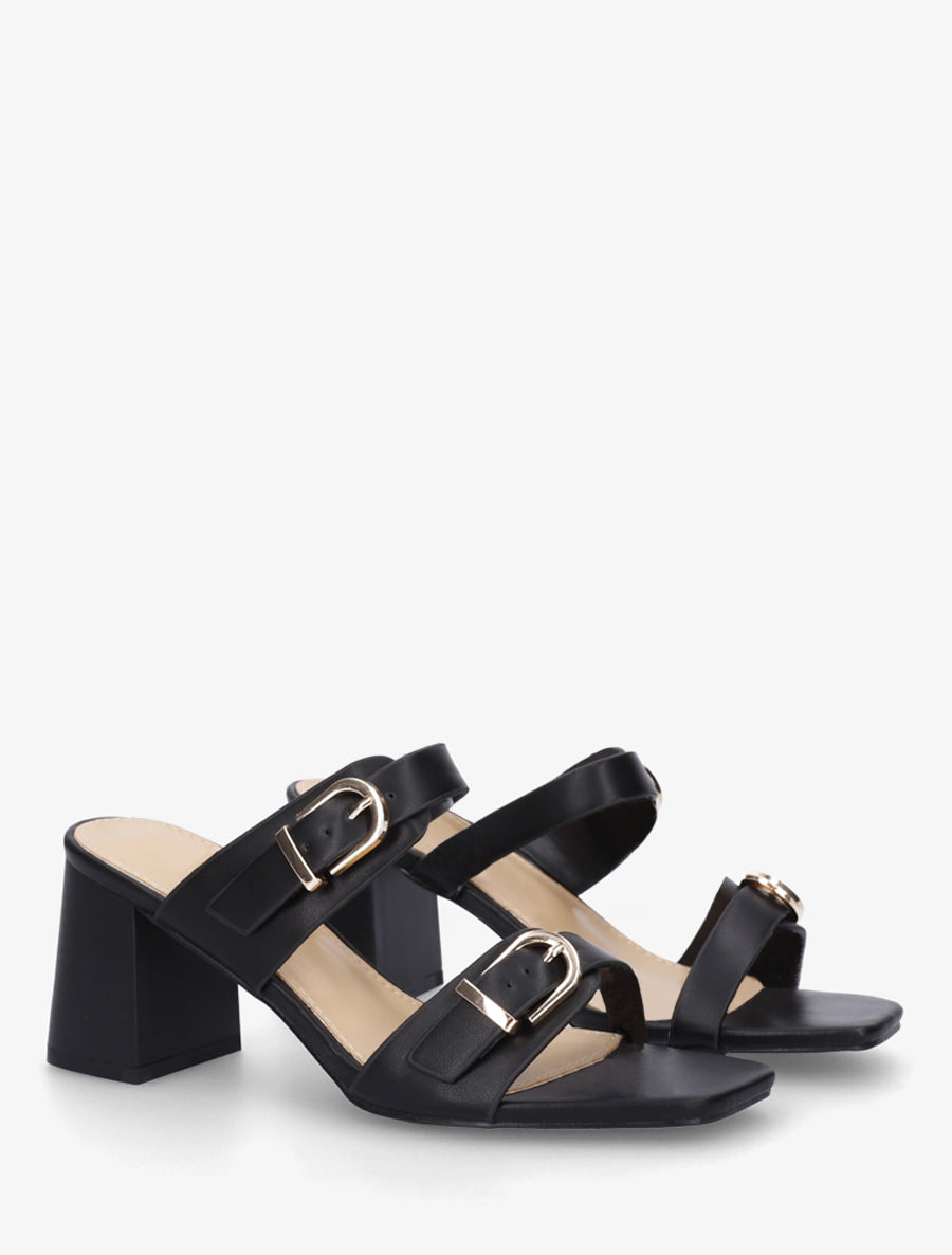 Mules unies à double boucles - Noir - 4