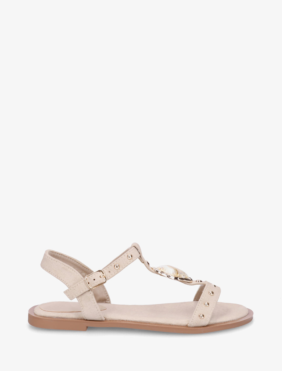 Sandales en suédine à empiècement bijou - Beige - 1