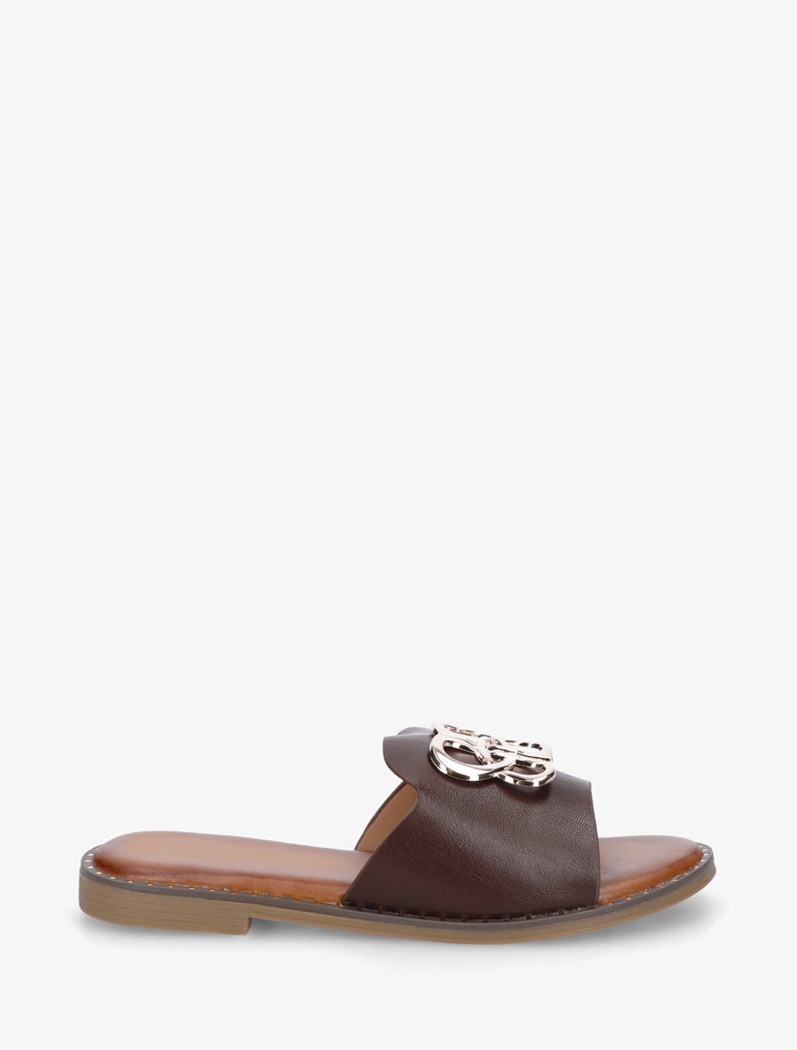 Mules plates à boucle fantaisie - Marron - 1
