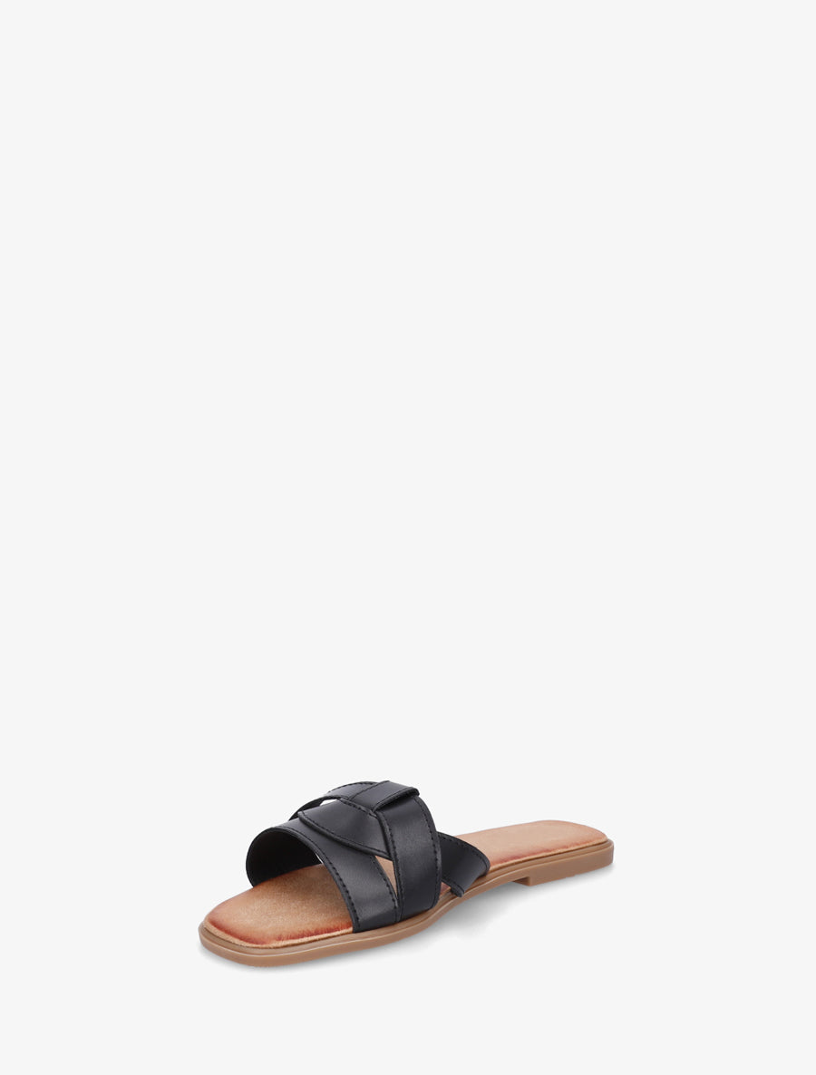 Mules plates à bride effet croisé - Noir - 3