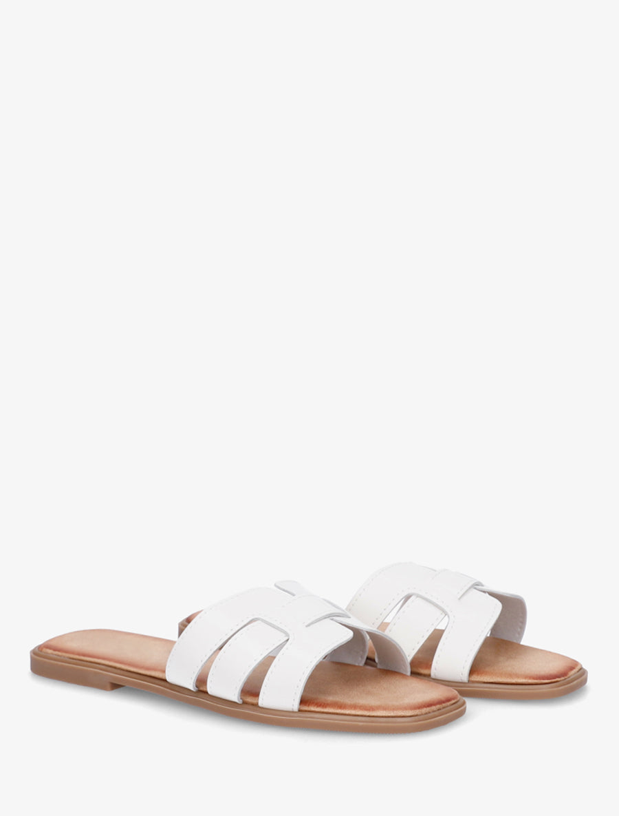 Mules plates à bride effet tressé - Blanc - 4