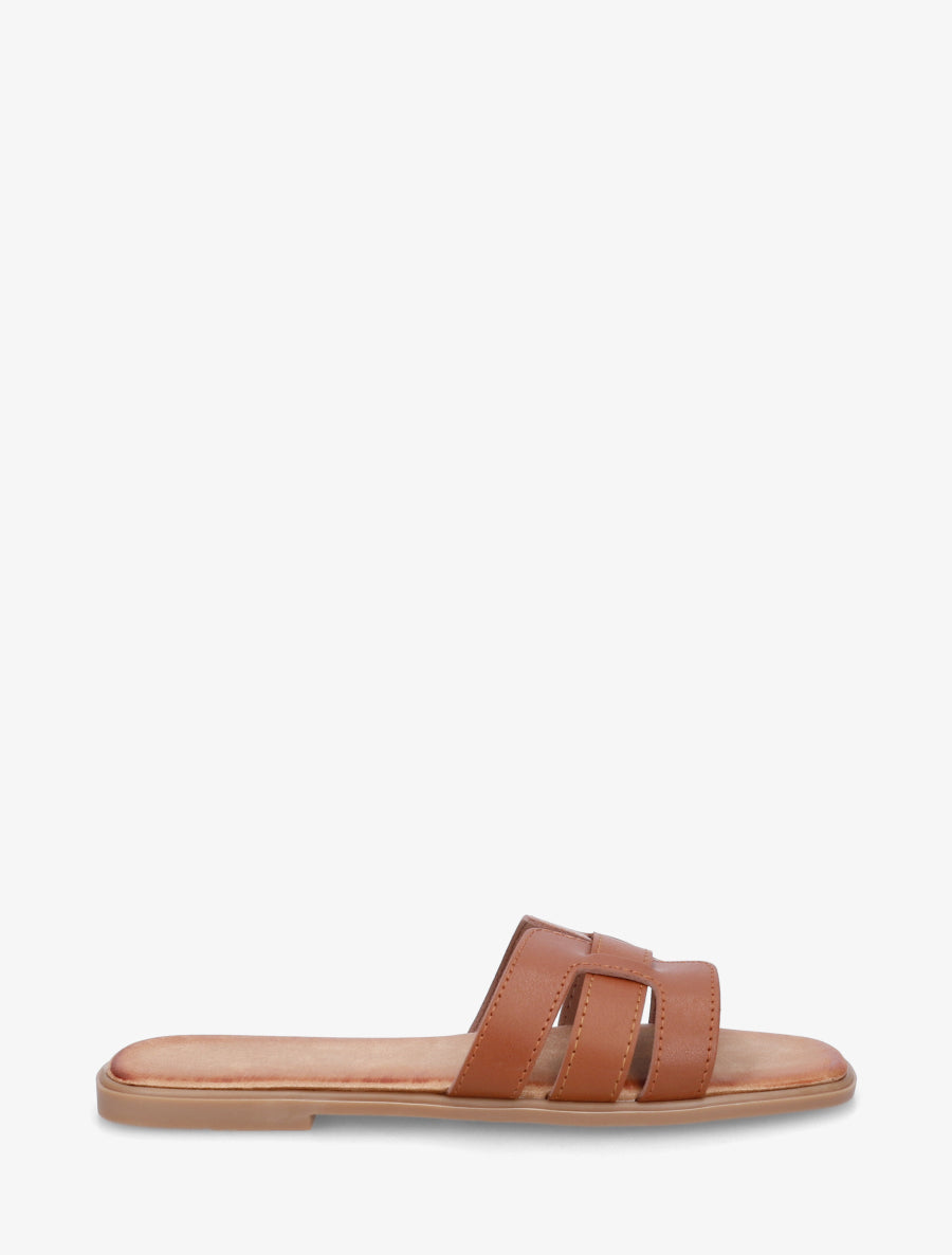 Mules plates à bride effet tressé - Marron - 1