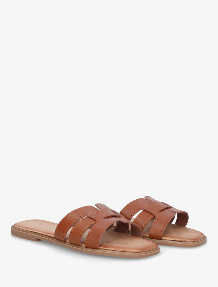 Mules plates à bride effet tressé - Marron - 4