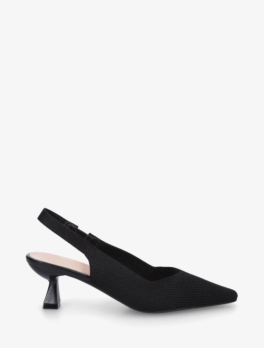 Escarpins en tissu à talon ouvert - Noir - 1