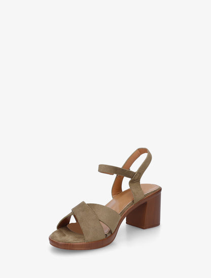 Sandales croisées en suédine à talon carré - Kaki - 3