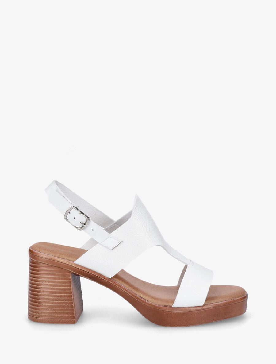 Sandales à talon en simili effet grainé - Blanc - 1