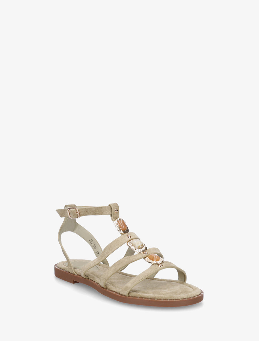 Sandales en suédine à empiècement trois pierres - Kaki clair - 2