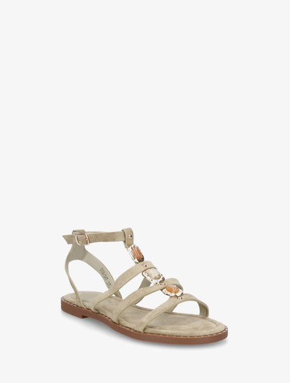 Sandales en suédine à empiècement trois pierres - Kaki clair - 2