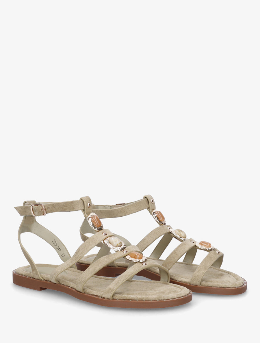 Sandales en suédine à empiècement trois pierres - Kaki clair - 4