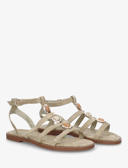 Sandales en suédine à empiècement trois pierres - Kaki clair - 4