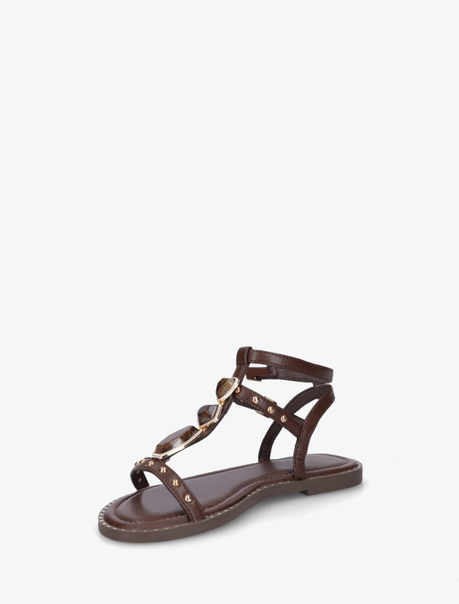 Nu-pieds en simili à empiècement pierres - Marron - 3