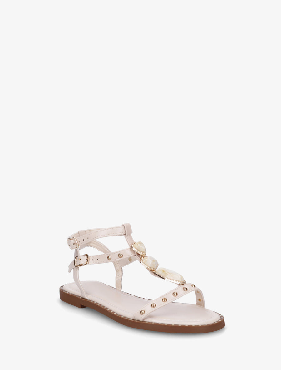 Nu-pieds en simili à empiècement pierres - Beige - 2