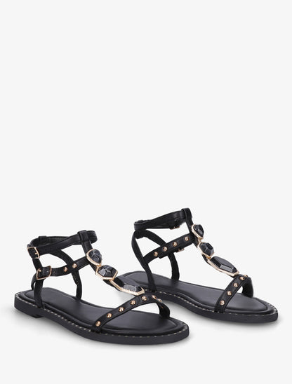 Nu-pieds en simili à empiècement pierres - Noir - 4