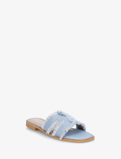 Claquettes en tissu effet effiloché - Bleu denim - 2