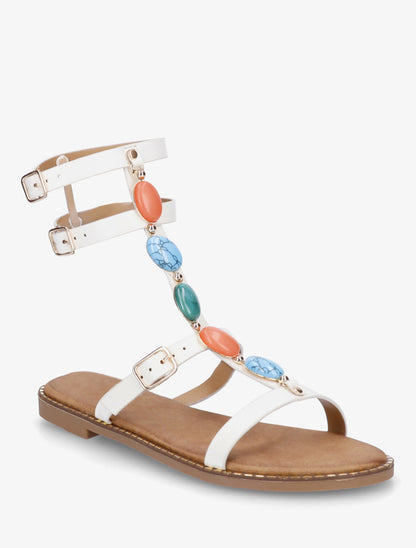Sandalias estilo espartano con piedras - Blanco