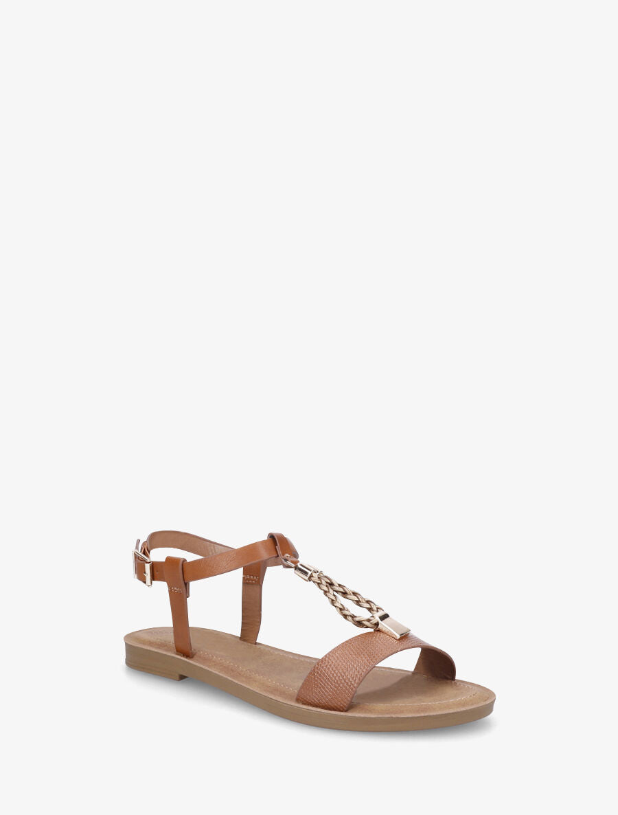 Nu-pieds python bride en T - Camel - 2
