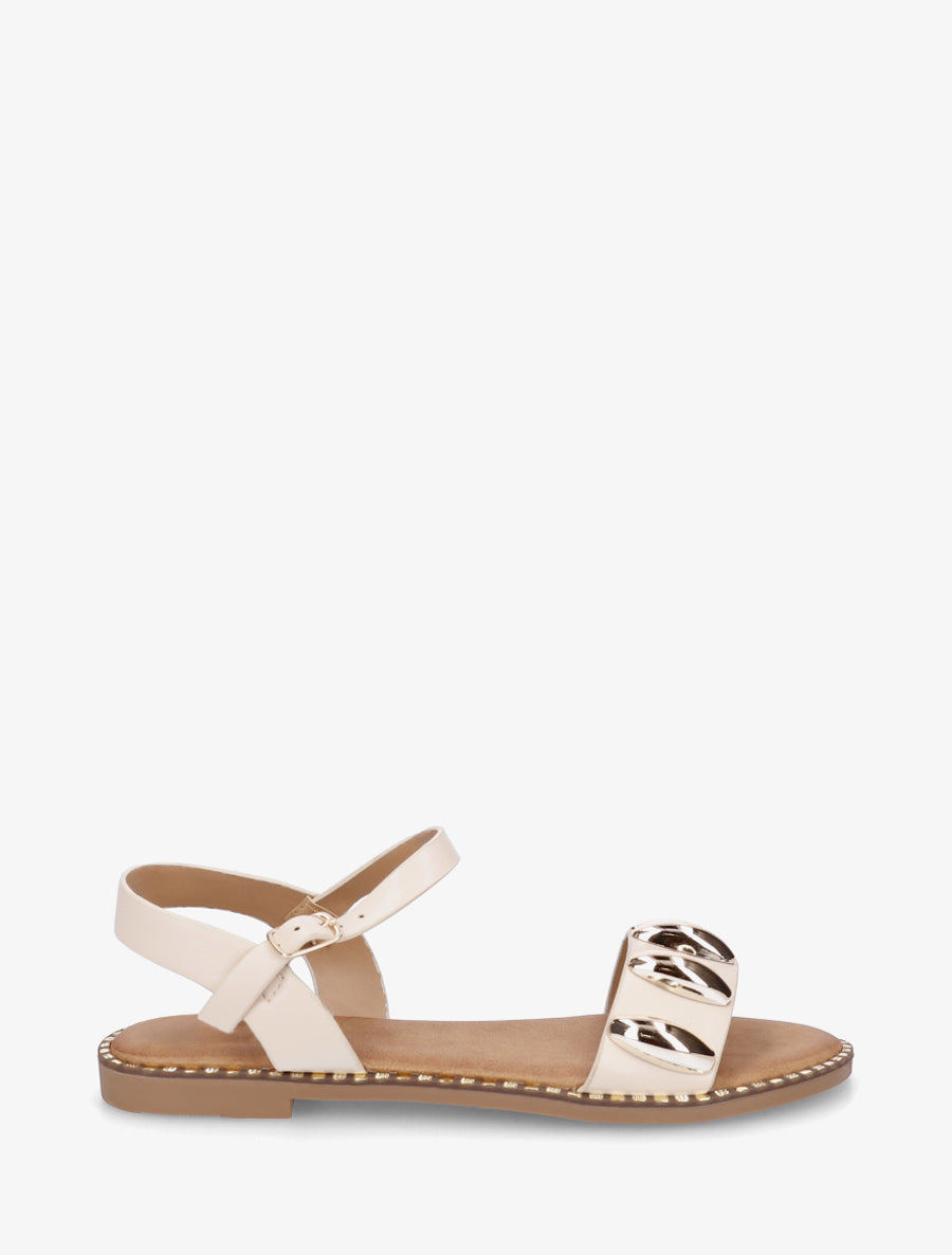 Nu-pieds en simili à bijoux ovales - Beige - 1