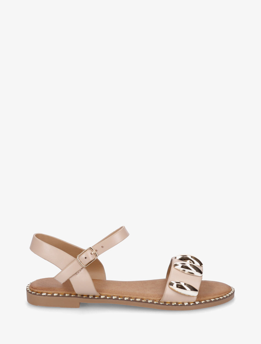 Nu-pieds en simili à bijoux ovales - Taupe - 1