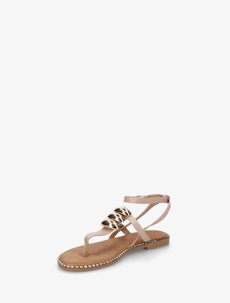 Nu-pieds à entredoigt et bijoux métalliques - Taupe - 3