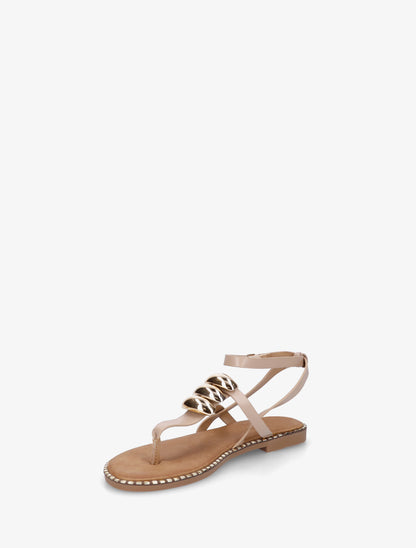 Nu-pieds à entredoigt et bijoux métalliques - Taupe - 3