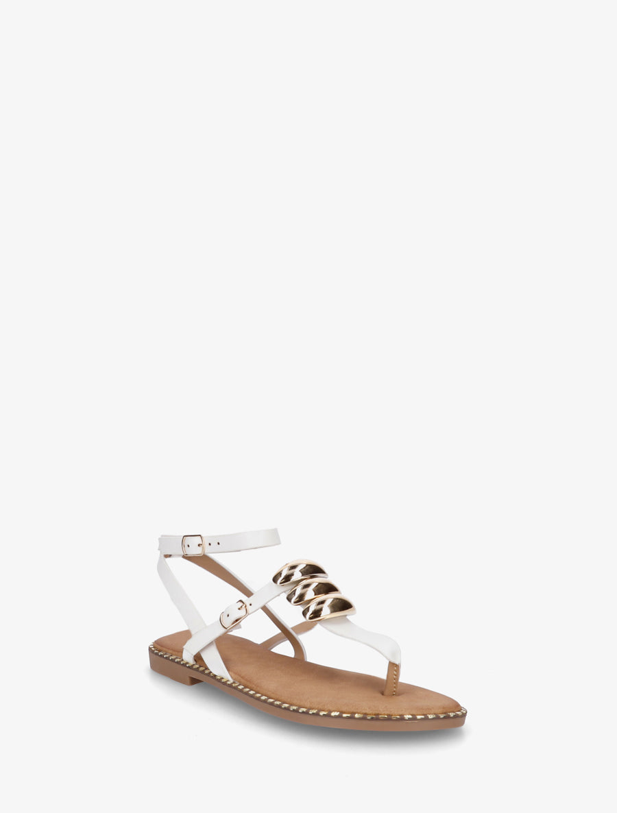 Nu-pieds à entredoigt et bijoux métalliques - Blanc - 2