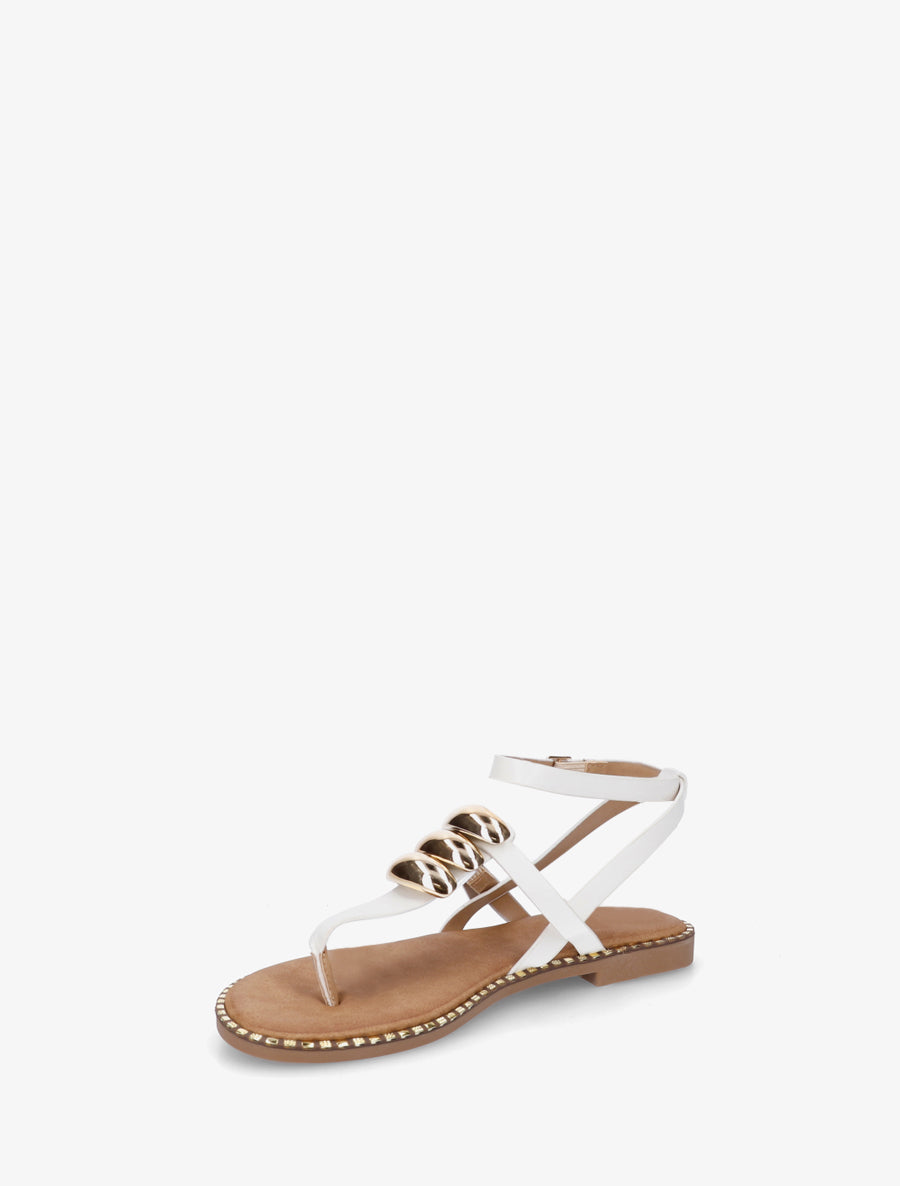 Nu-pieds à entredoigt et bijoux métalliques - Blanc - 3