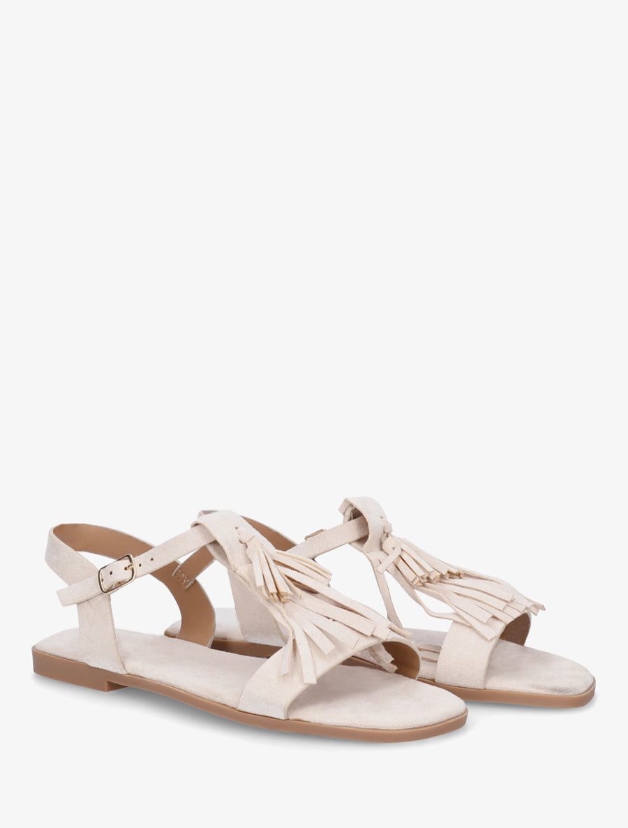 Sandales en suédine à franges - Beige - 4