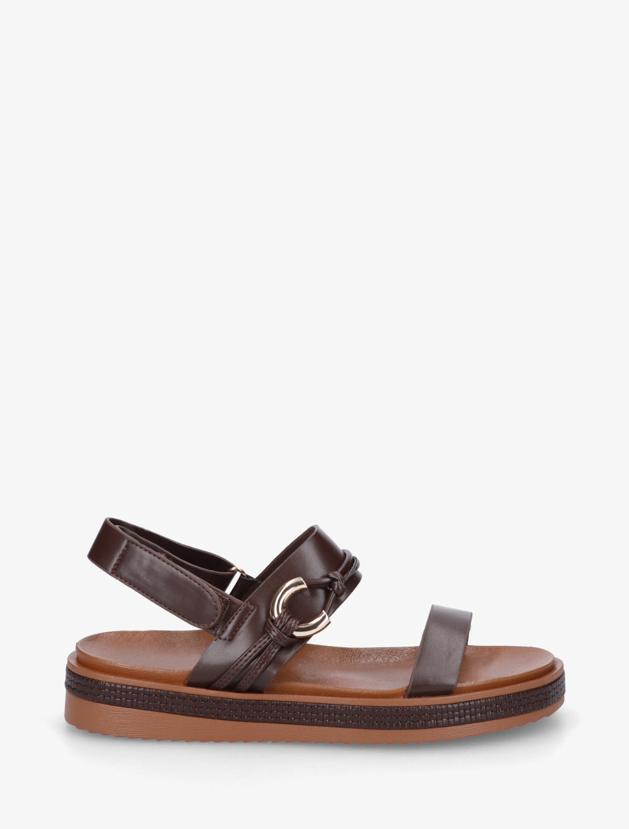 Sandales plates à boucle métallique fantaisie - Marron - 1