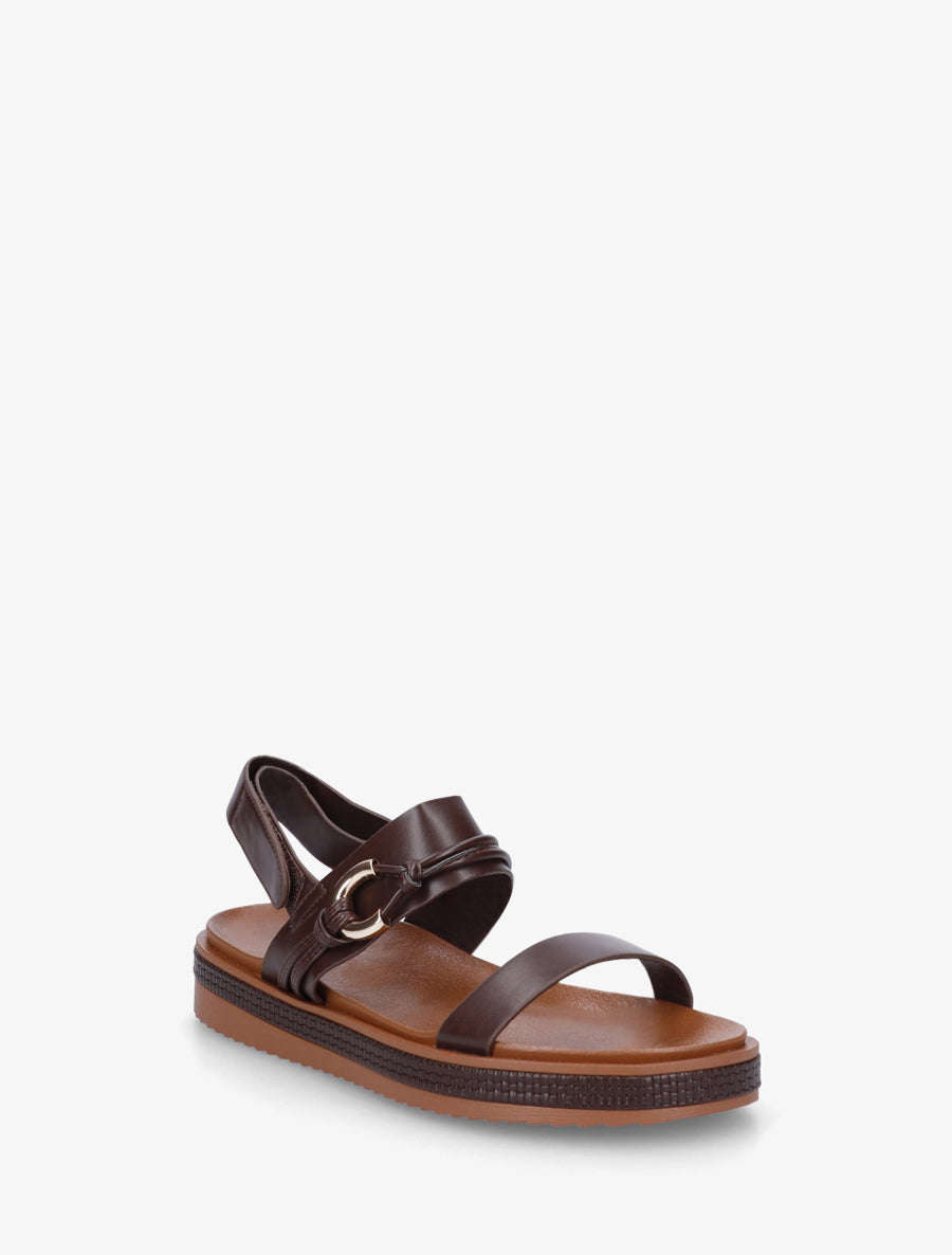 Sandales plates à boucle métallique fantaisie - Marron - 2