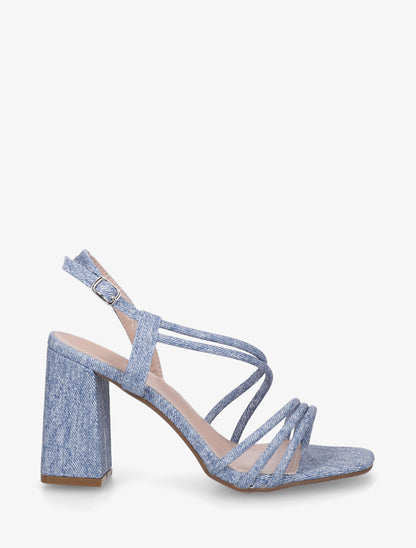 Sandales à talon et brides fines effet jean - Bleu - 1