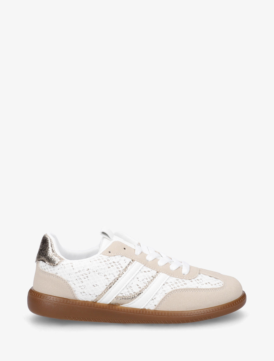 Baskets en dentelle à bandes contrastantes - Blanc - 1