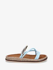 Mules plates en simili à bijou métal - Bleu ciel - 1