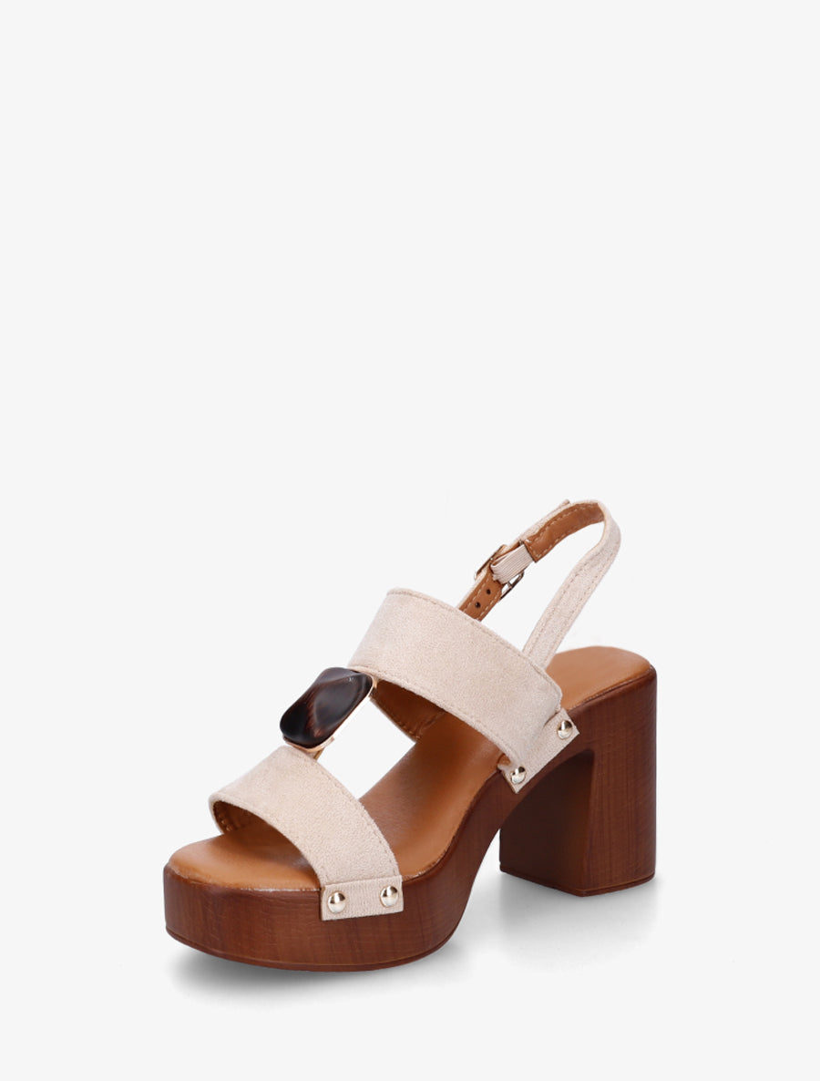 Sandales en suédine à talon - Beige - 3