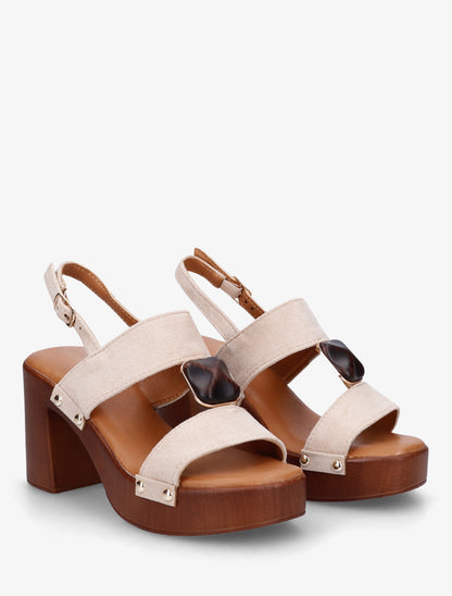Sandales en suédine à talon - Beige - 4