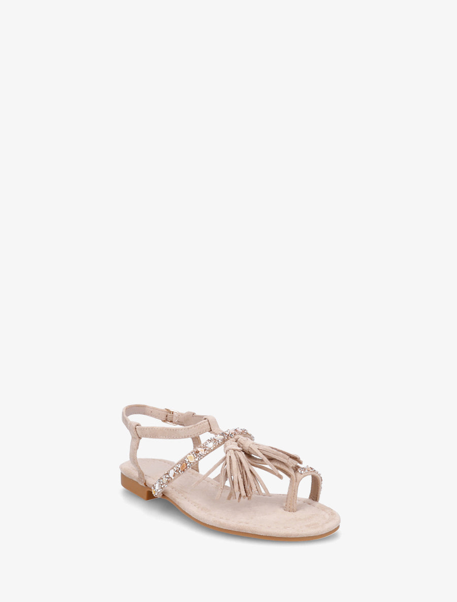 Nu-pieds en suédine à strass et pierres - Beige - 2