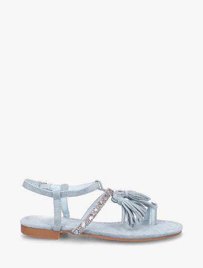 Nu-pieds en suédine à strass et pierres - Bleu ciel - 1