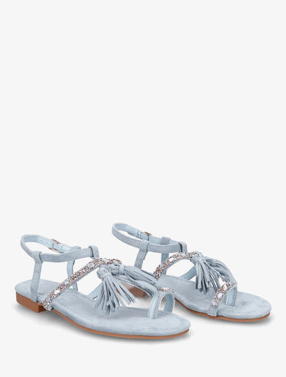 Nu-pieds en suédine à strass et pierres - Bleu ciel - 4