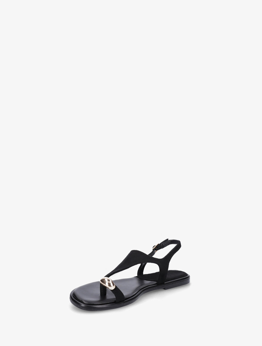 Nu-pieds en suédine à entredoigt et bague métallique - Noir - 3