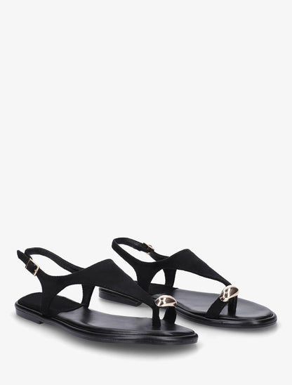 Nu-pieds en suédine à entredoigt et bague métallique - Noir - 4