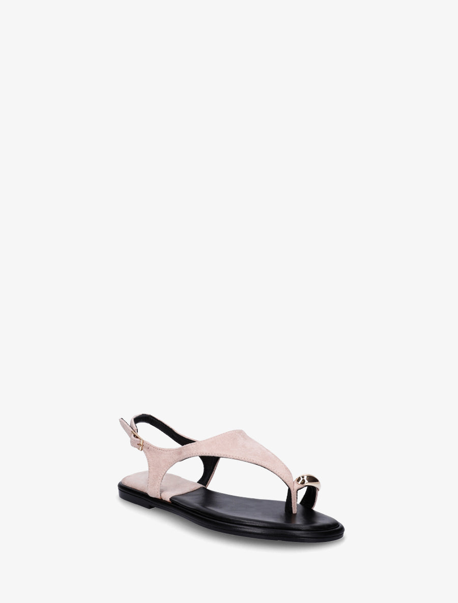 Nu-pieds en suédine à entredoigt et bague métallique - Rose pâle - 2