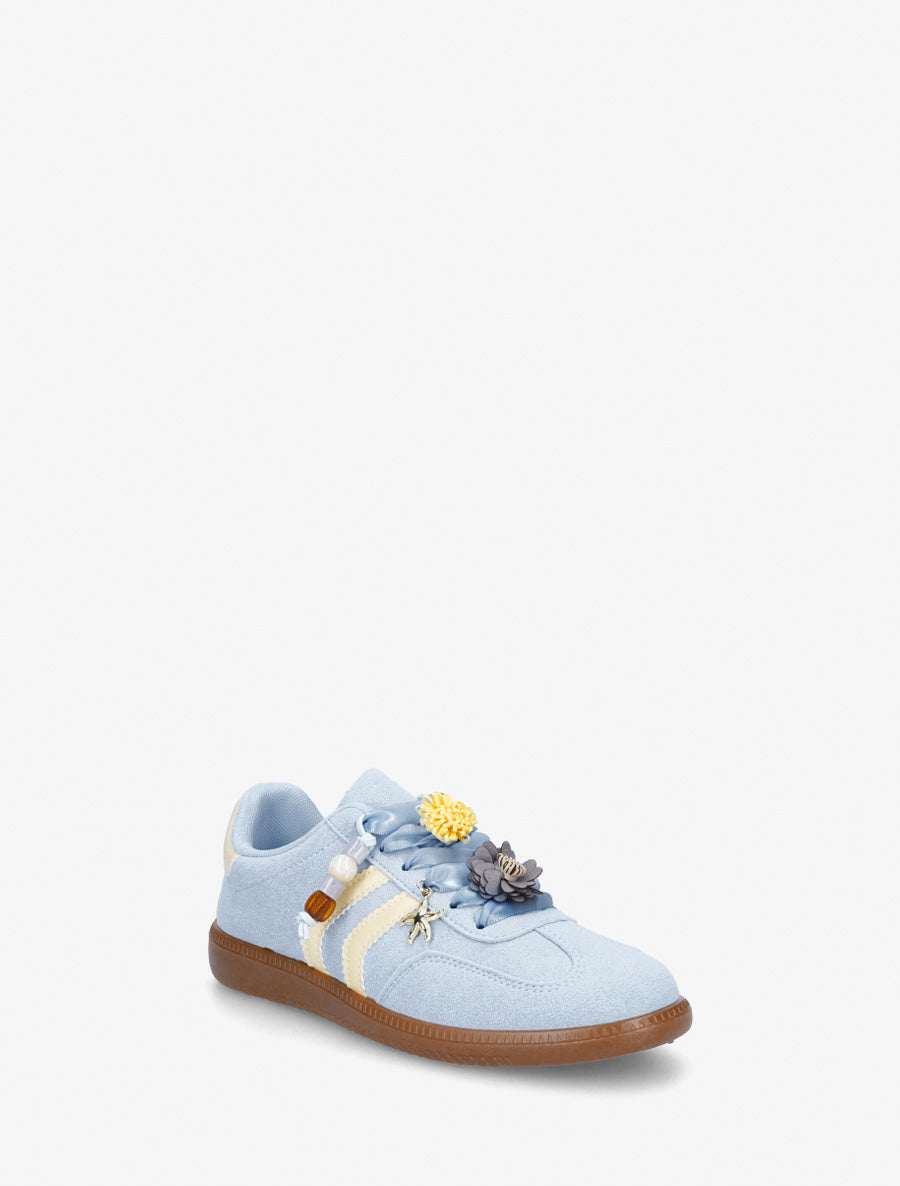 Sneakers à empiècement fleurs et bandes contrastantes - Bleu ciel - 2