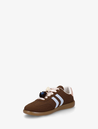 Sneakers à empiècement fleurs et bandes contrastantes - Marron - 3