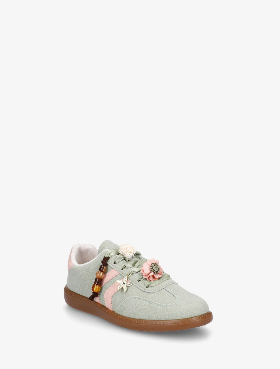 Sneakers à empiècement fleurs et bandes contrastantes - Vert d&
