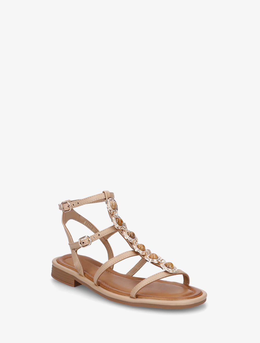 Nu-pieds style spartiates en simili à bijoux - Taupe - 2