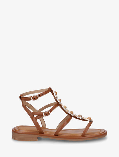 Nu-pieds style spartiates en simili à bijoux - Camel - 1