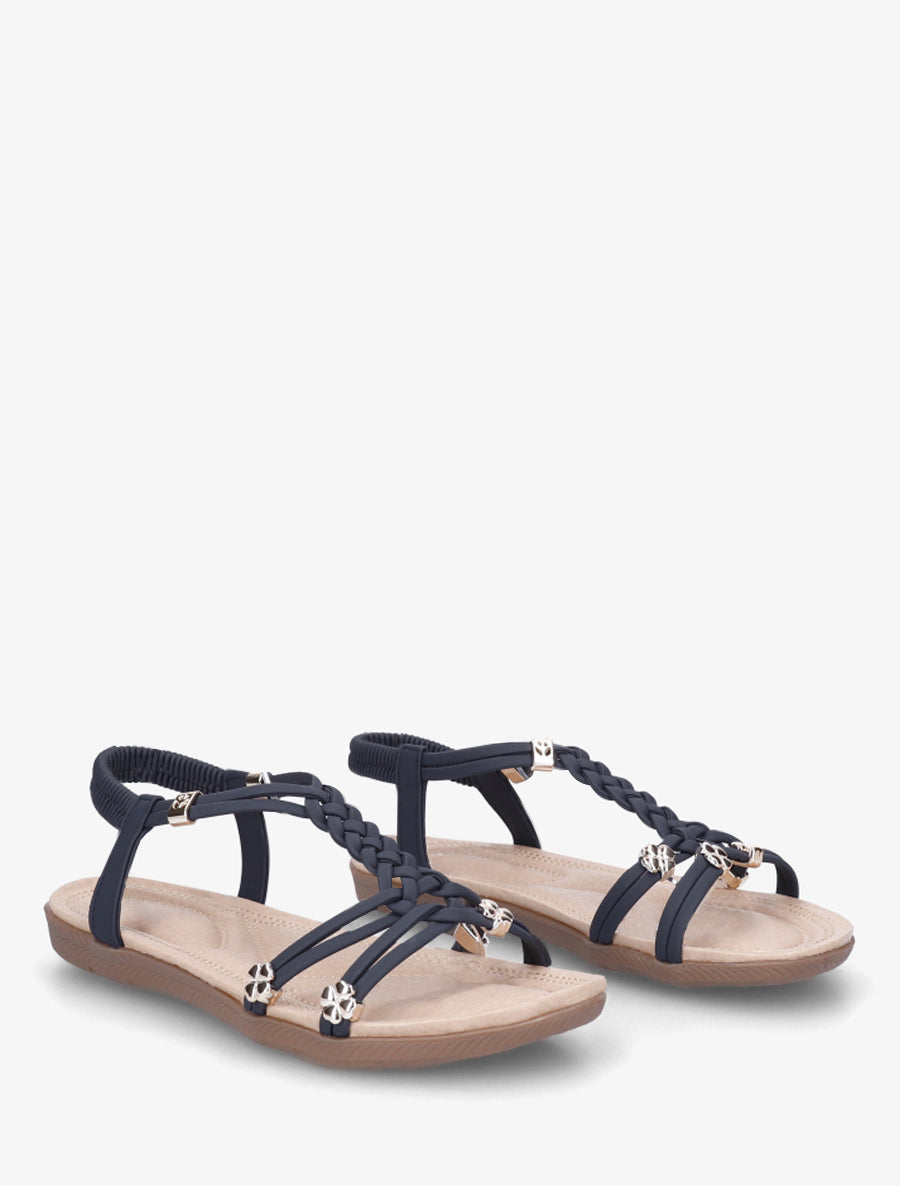 Nu-pieds confort à empiècement bijoux - Marine - 4