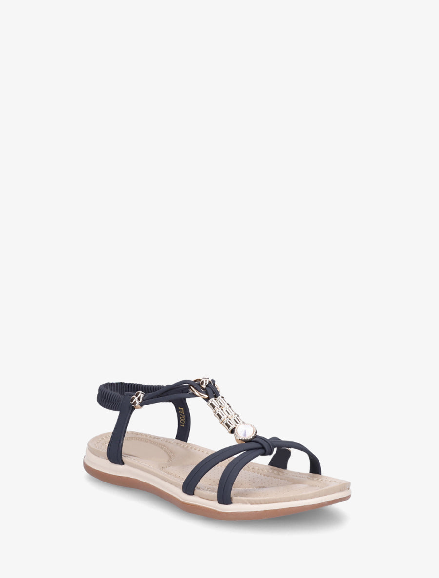 Nu-pieds à empiècement bijoux - Marine - 2