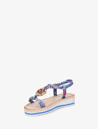 Sandales compensées à empiècement bijoux en bois - Bleu - 3